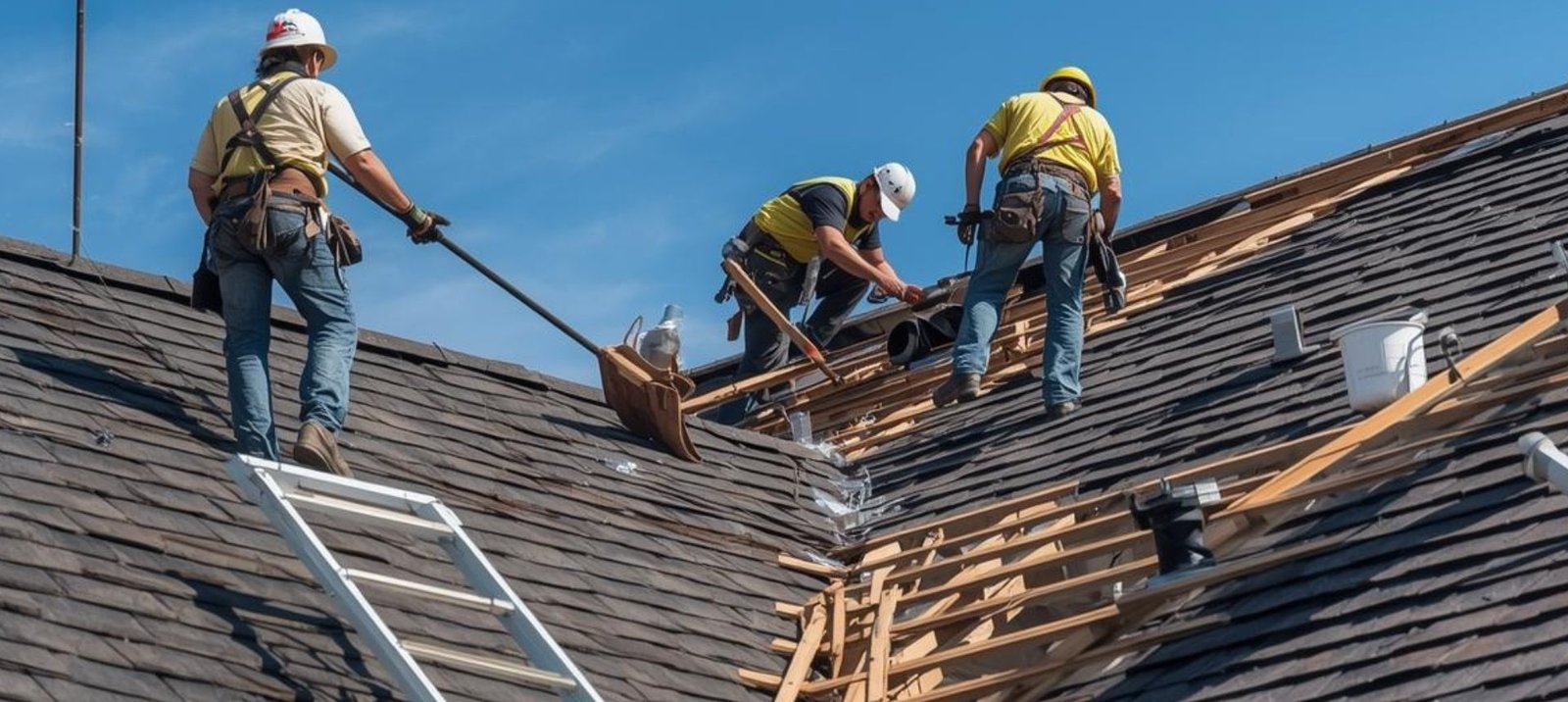 Roofers working on roofing job